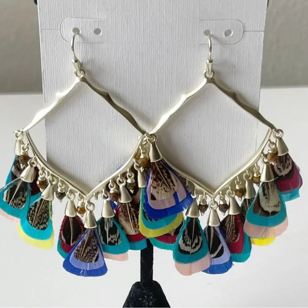 KENDRA SCOTT multi raven feather earrings